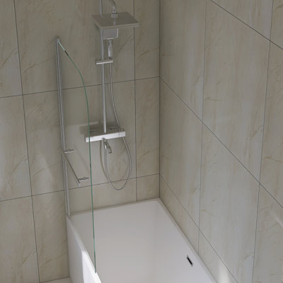 Porte de douche pour baignoire de 31 po x 55 po, panneau de verre trempé avec pivot de 180 degrés, poignée en acier inoxydable 304, verre transparent de 0,24 po d'épaisseur, installation facile sur le mur