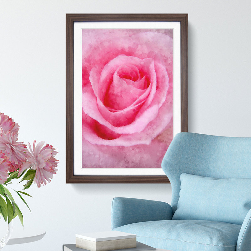 Pink Rose Petals 1 Piece Single Picture Frame Wall Art on MDF, 87cm H x 62cm W x 2cm D, Walnut Framed