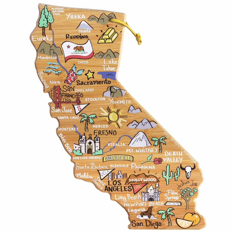 Planche à découper et à servir en Californie avec œuvre d'art par Fish Kiss