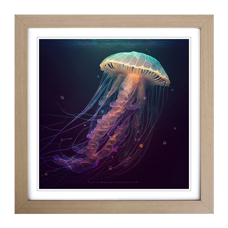 Jellyfish Boho - Single Picture Frame Print on Wood, Oak