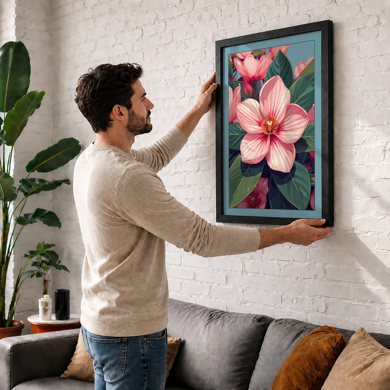 Blooming Petals Botanical - Framed Print, A2 - 59.4 x 42.0 cm, Oak
