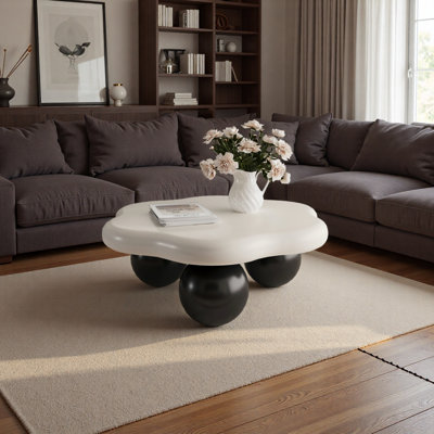 35" Cloud Shaped Coffee Table, Petal-Shaped Modern Minimalist Coffee Table With Spherical Legs