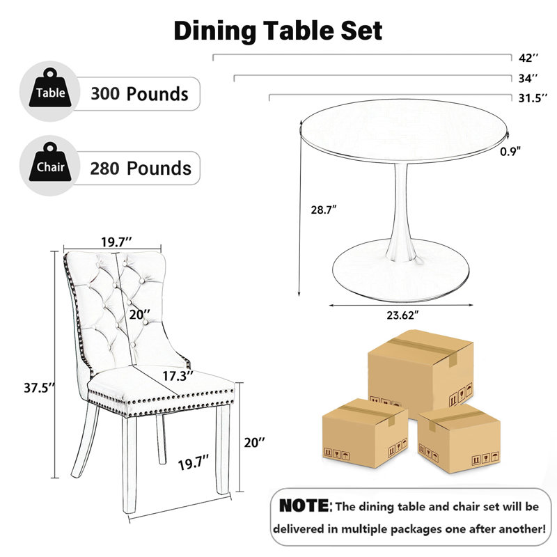 32in Round Pedestal Dining Set, Yellow, 3