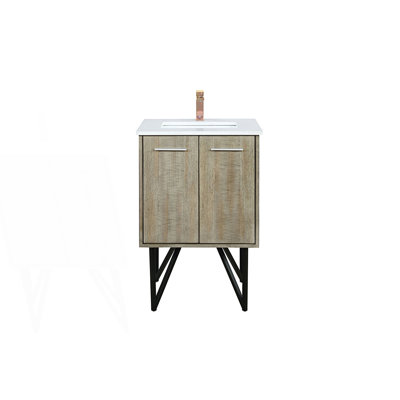 24 In. W X 20 In. D Bath Vanity With White Quartz Top And Rose Gold Faucet Set