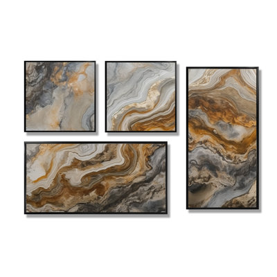 Or et gris effet marbre II - art mural moderne 4 pièces