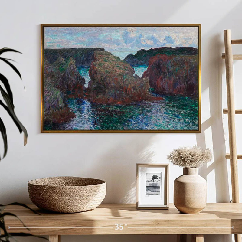 Rochers de Belle-Île à Port-Goulphar, 1886, 25 po x 17 po, Cadre flottant doré