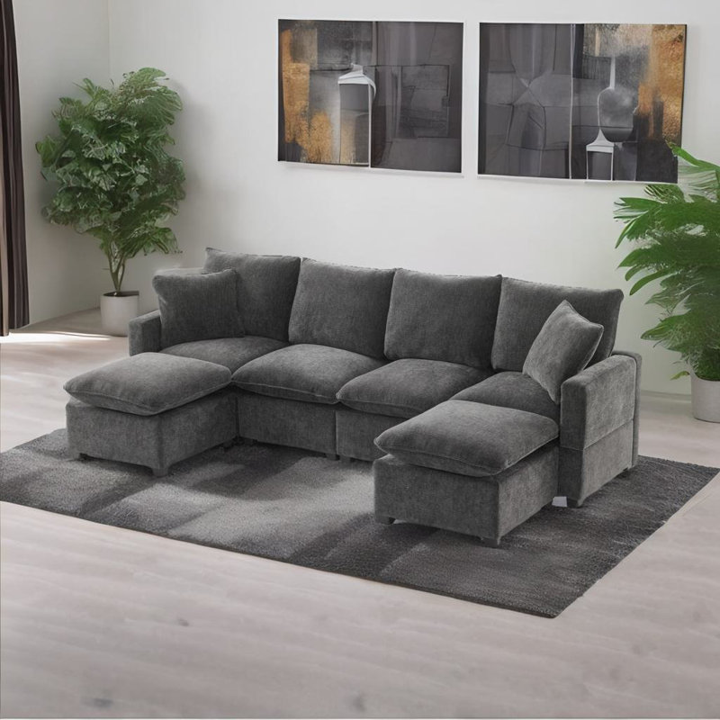 Canapé modulaire en forme de U 110 * 57 ", noir, Chenille noir