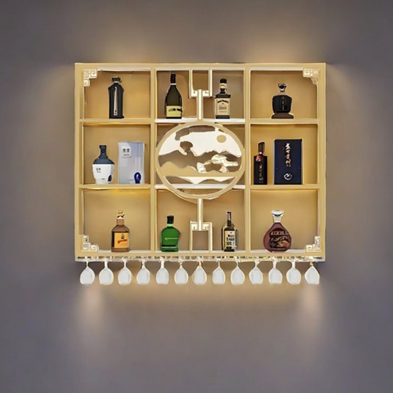 Multi-tier creative wall mounted wine rack L, Gold