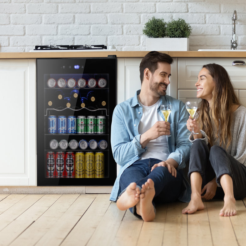20.28'' W 37 Bottle or 145 Can Single Zone Freestanding Beverage Cooler & Wine Refrigerator Cooler, Black