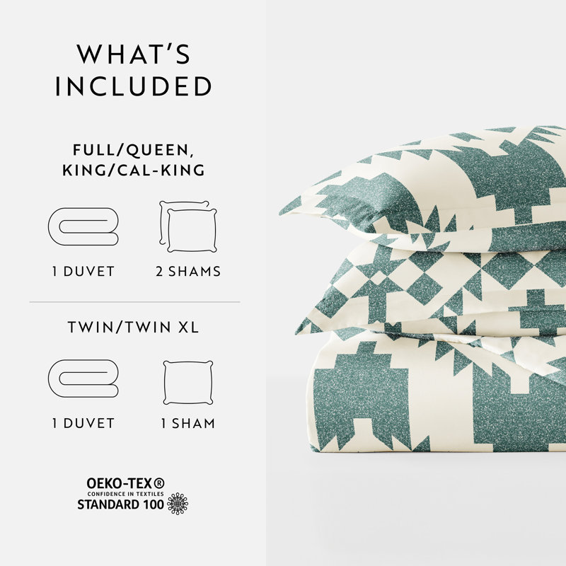 Teal and White Geometric Microfiber Twin Duvet Cover Set