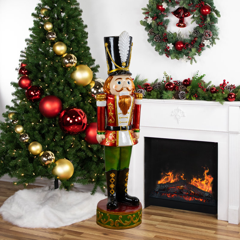 Festive 5.25' Red Green Fiberglass Christmas Nutcracker Soldier