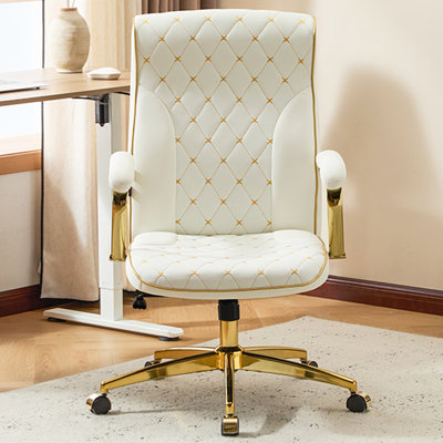 Mid-Century Modern Office Chair, Diamond Pattern Faux Leather Upholstered Swivel Desk Chair with Adjustable Height, Ergonomic Computer Chair