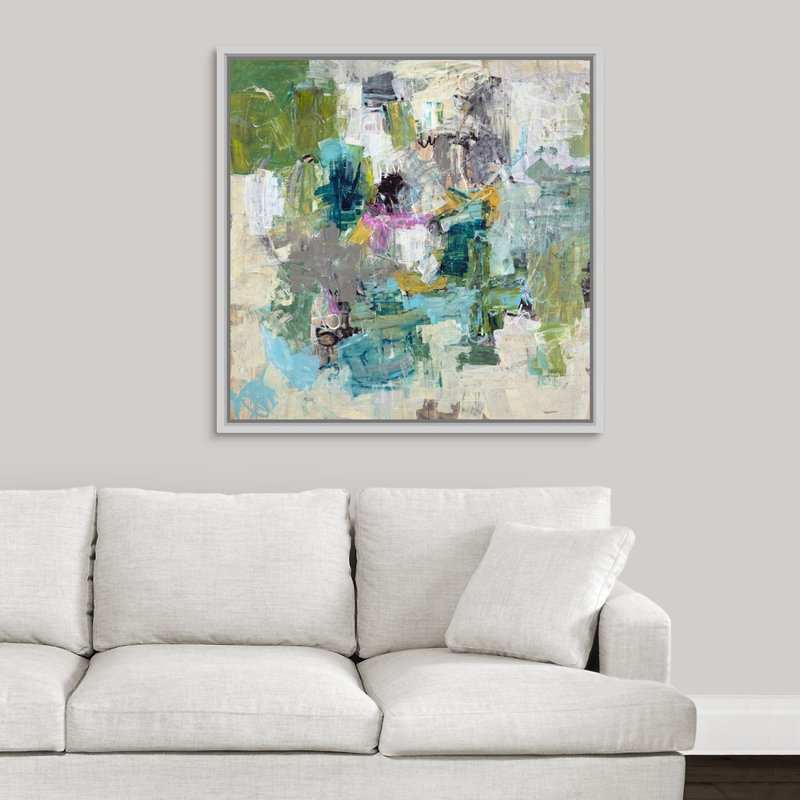« interrupty », peinture sur toile, H 37,7 po x l 37,7 po x P 1,75 po, Cadre flottant blanc