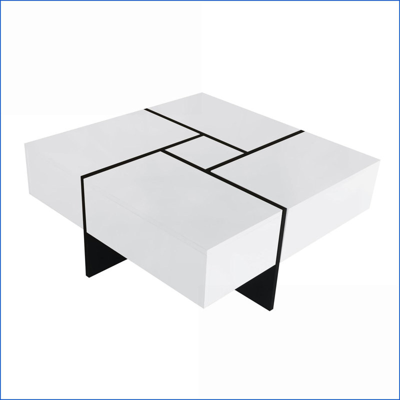 Table basse blanche extensible ultrabrillante UV avec 4 compartiments cachés pour le salon, peu encombrant et amp; Organisé