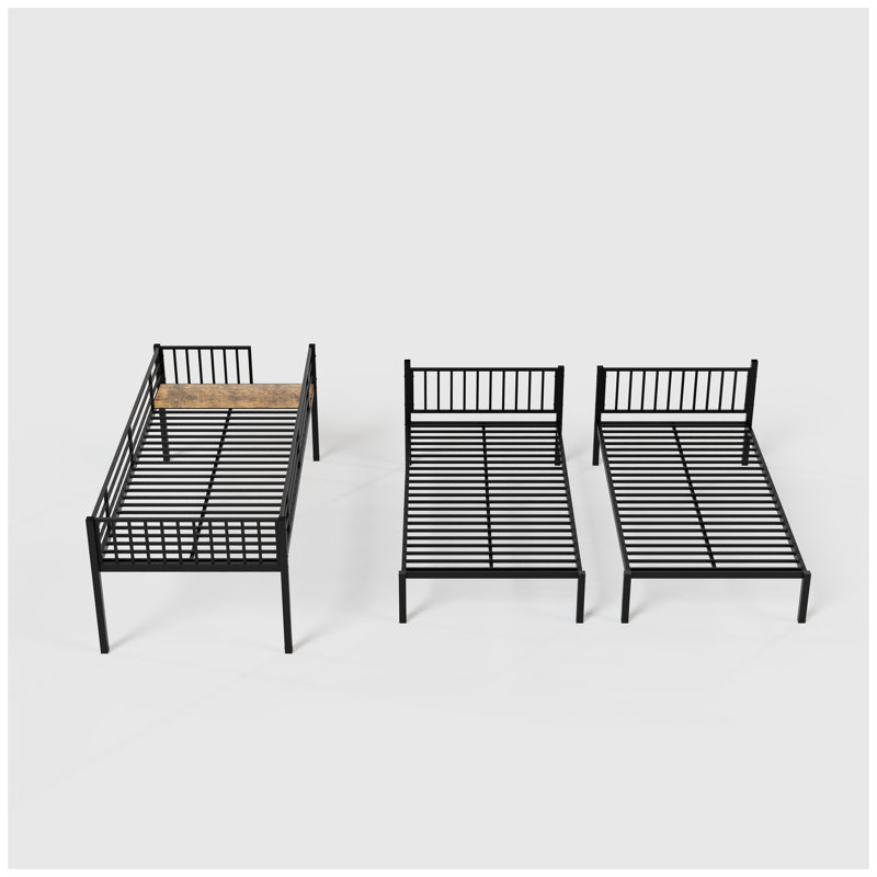 Triple lit superposé pour enfants - Lits superposés en métal amovibles, séparés en 3 lits simples, structure à bruit réduit, noir