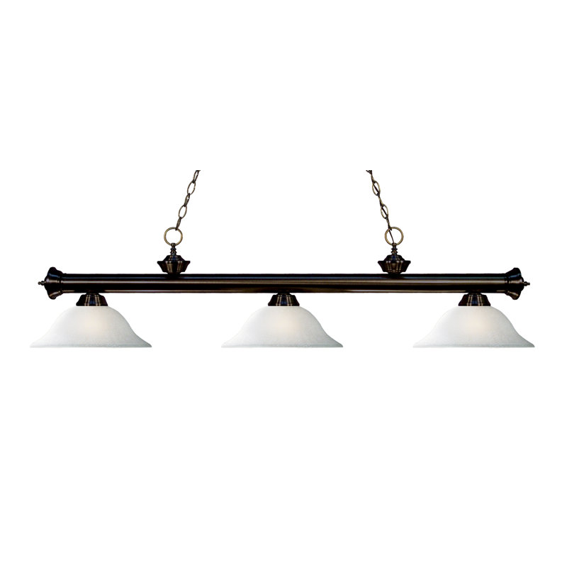 Luminaire suspendu linéaire à 3 lumières pour table de billard Chevelle, Marbrure blanche, Bronze