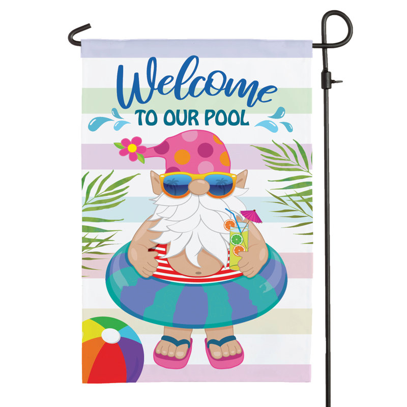 «Welcome to Our Pool Gnome» 17,5 x 12 po. Drapeau de jardin, Oui