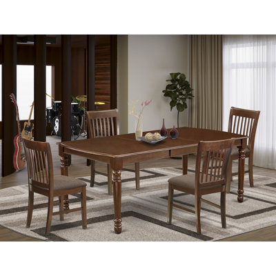 5 Piece Dinette Set for 4 Includes a Rectangle Dining Table with Butterfly Leaf and 4 Linen Fabric Dining Room Chairs, 42x78 Inch, Mahogany