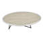 Table basse ovale noire et chêne, base en métal, limite de poids de 70 lb sur plateau en bois en chêne, plateau, profondeur 23 po