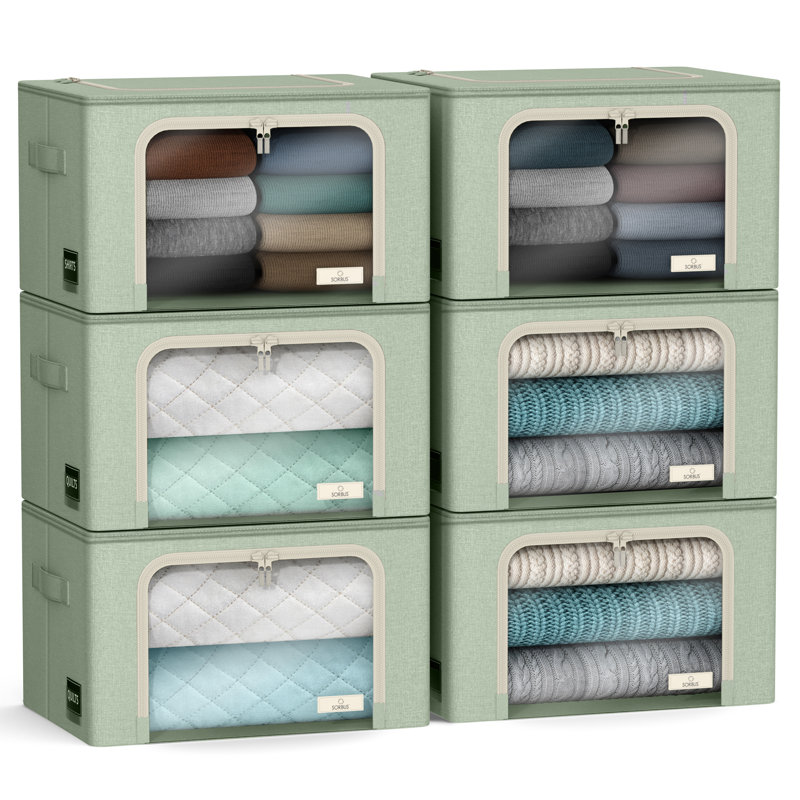 Sorbus Stackable Storage Bins, Fabric Organizer Bags with Window and Handles for Kids and Adults, 6Pk, Teal, Teal