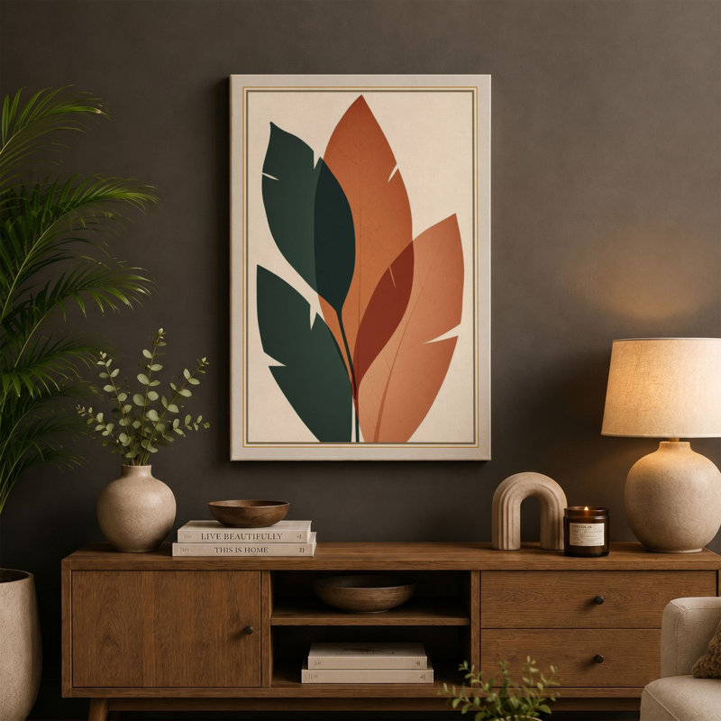 Geometric Leaf Study Botanical - Wrapped Canvas, 30x20 - 76.2 x 50.8 cm, Cream Border