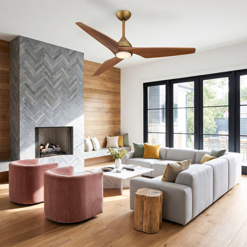 52" Solid Wood Dimmable Ceiling Fan with LED Lights and Remote Control