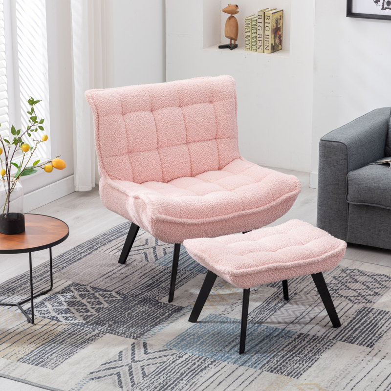 Caernarfon Upholstered Slipper Chair with Footstool, Pink