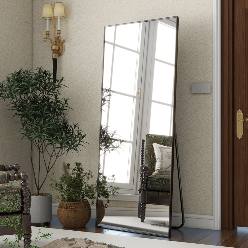 Aluminium Flat Mirror, Black, 147.3cm H x  45.7cm W