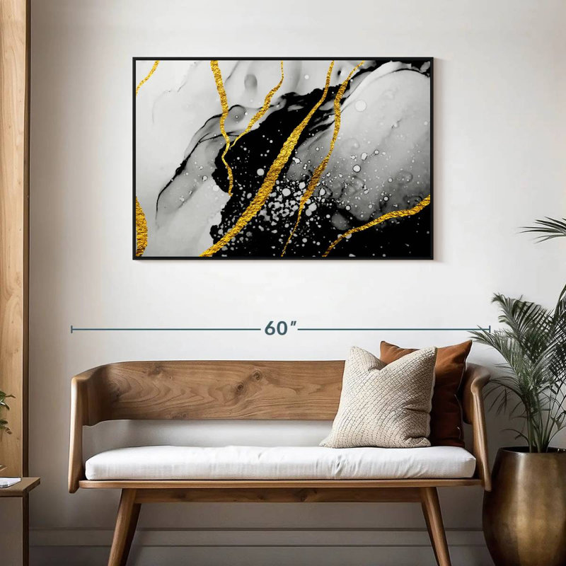 Feuille d'or Catriona, Cadre flottant noir, 43 po x 29 po