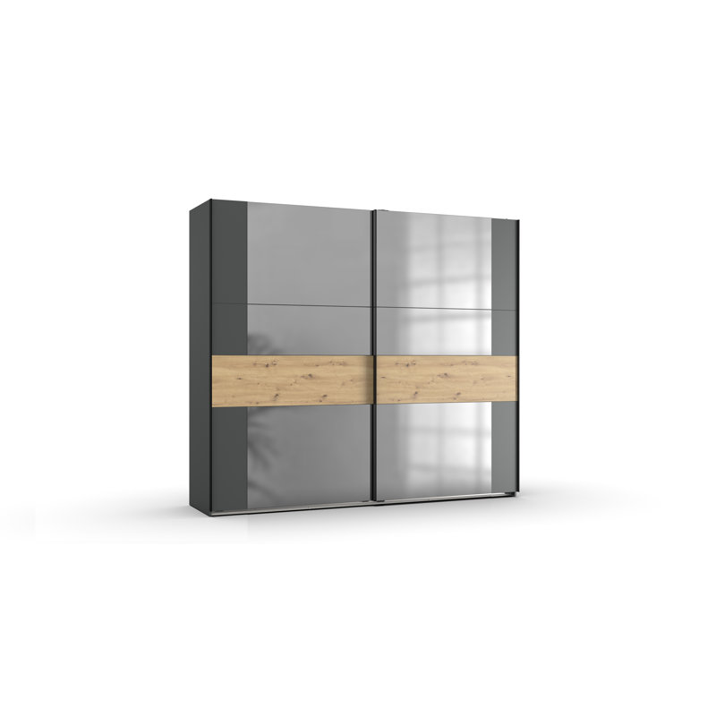 Arianit 2 Door Manufactured Wood Wardrobe, 218cm H x 250cm W x 65cm D, Graphite/Artisan Oak