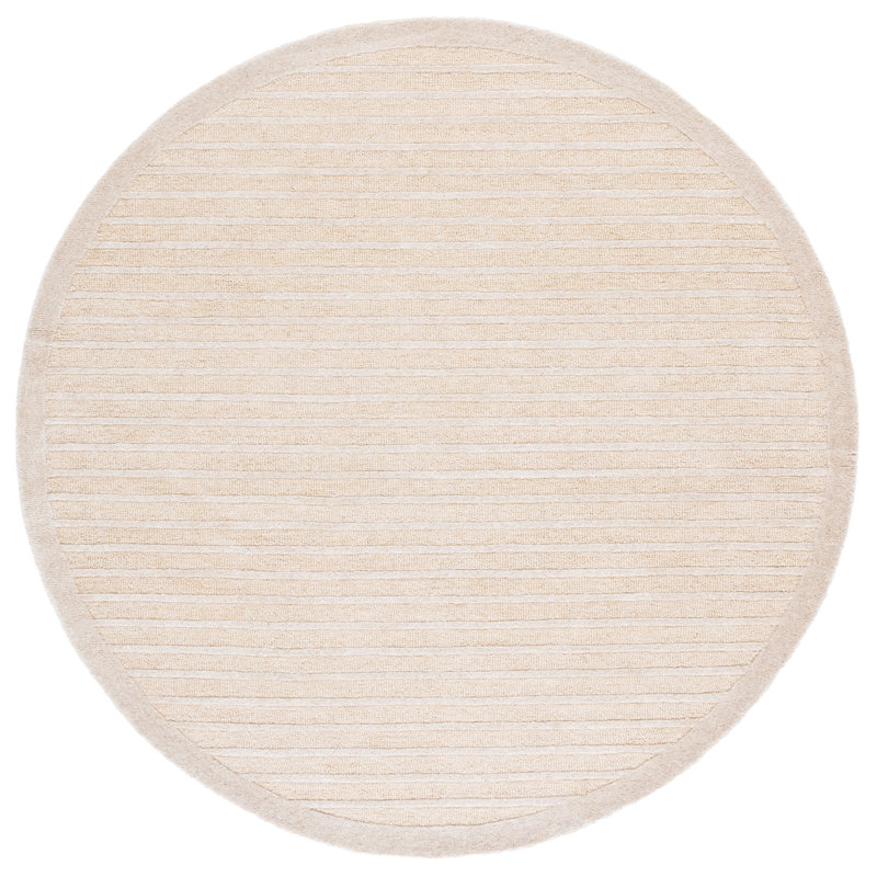 Ebony Hand Tufted Wool/Cotton Striped Rug in Beige/Ivory, Round 6'