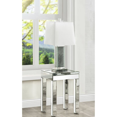 Table d'appoint ornée de miroirs et de faux diamants, verre de 10 cm d'épaisseur, matériau argenté, poids 18 kg, avec motif diamants, verre trempé 40 x 40 x 60 cm