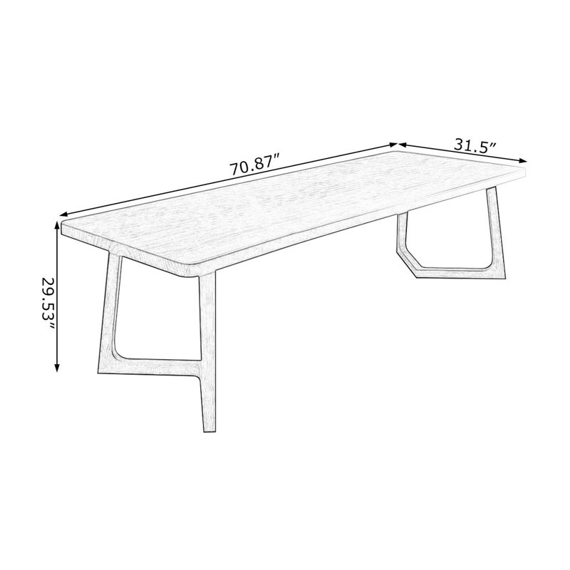 Table de salle à manger rectangulaire en bois massif de couleur noyer foncé, H 29,53 po x L 70,87 po x l 31,5 po