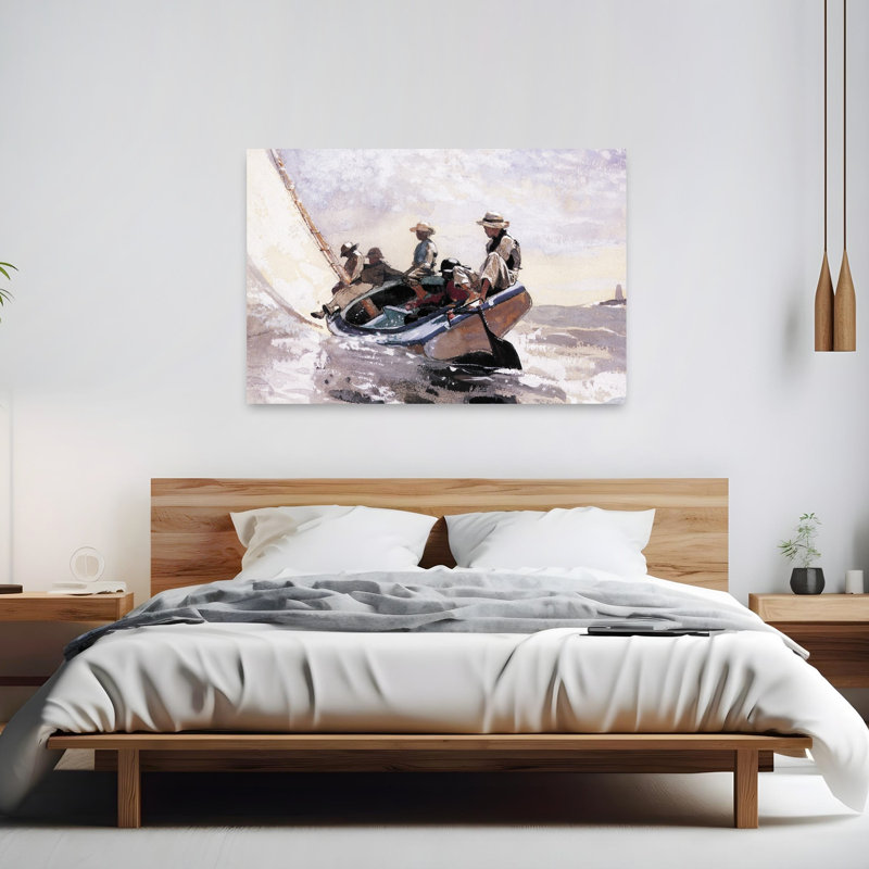 Sailing The Catboat, 1873 Classic Contemporary Orchid Ocean Summer Wall Art Print by Winslow Homer - 1 Piece Wrapped Canvas Wall Art