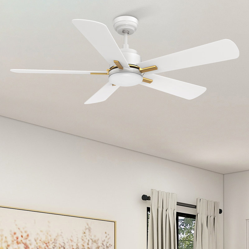 Ventilateur de plafond standard à 52 pales 52 po DEL avec télécommande et ensemble d'éclairage inclus, Blanc