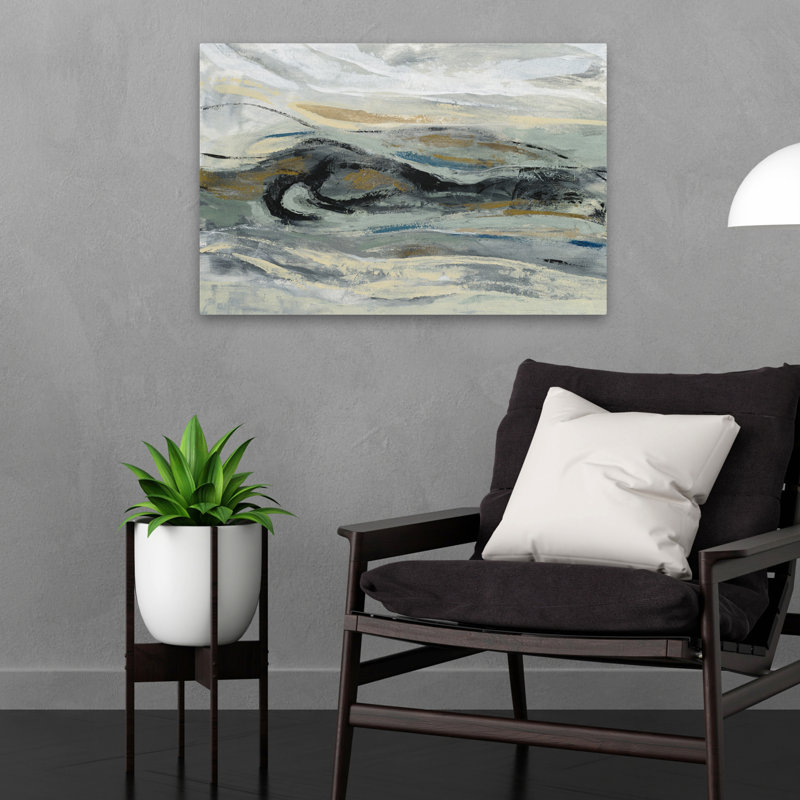 Estuaire - Abstrait beige noir brun, H 24 po x l 16 po
