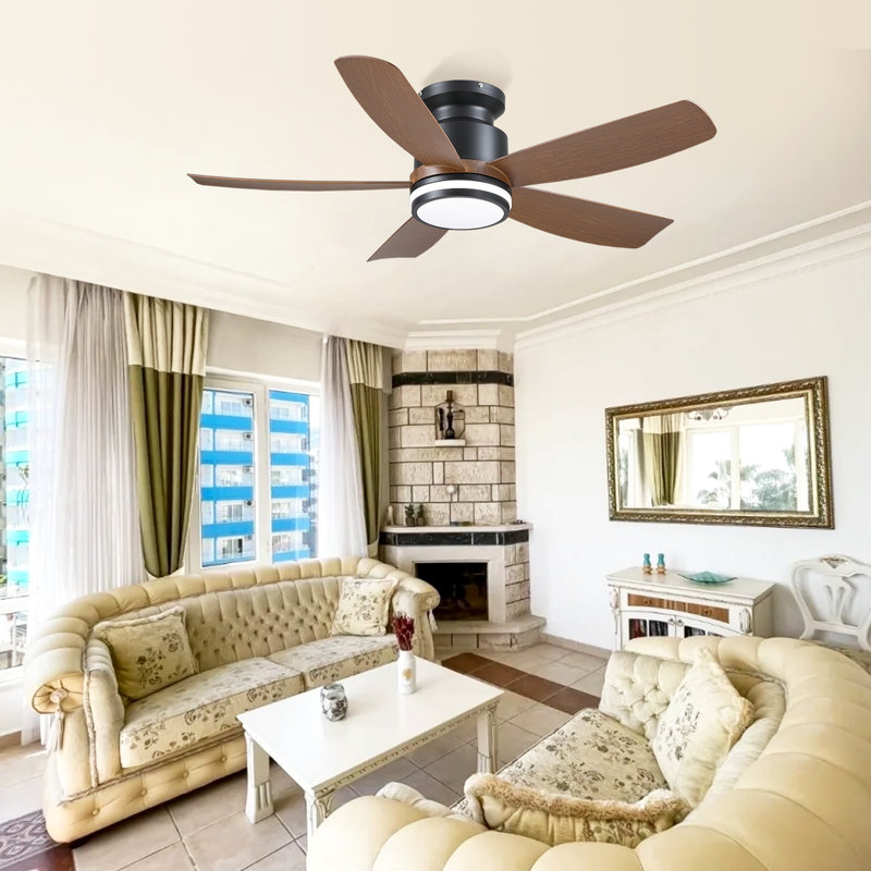 Ventilateur de plafond encastré 41 po à 5 pales avec lumière et télécommande / application, Brun