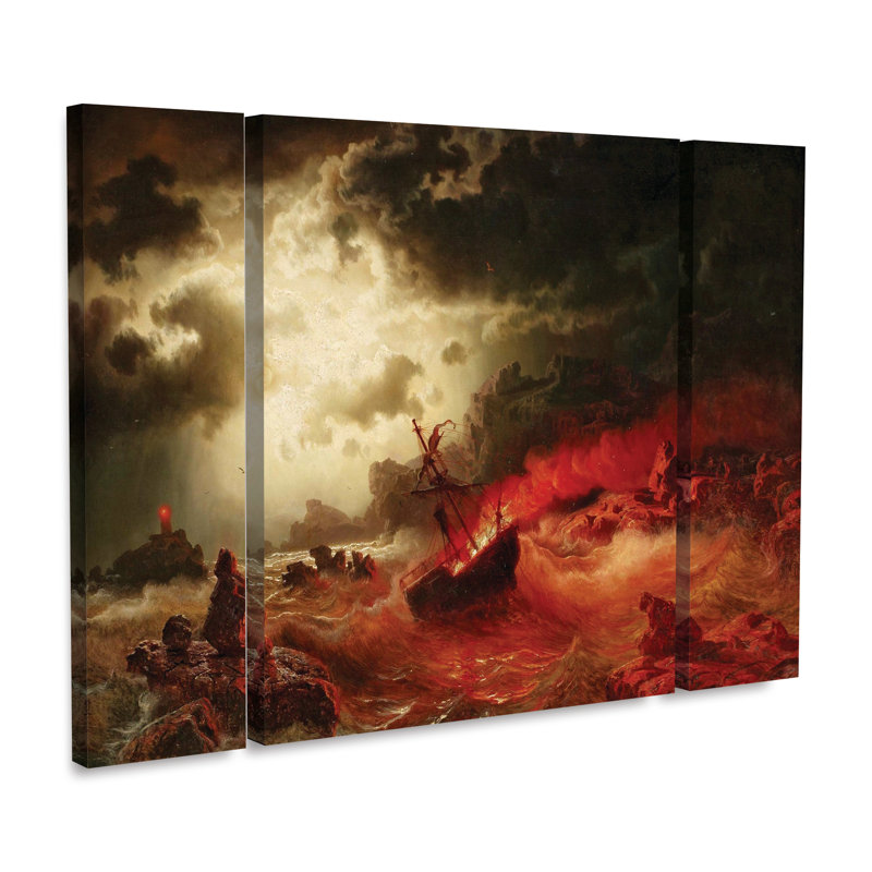 Ensemble de 3 panneaux muraux - Marcus Jules «Storms at Sea», art mural sur toile pour le salon, la chambre à coucher ou le bureau 