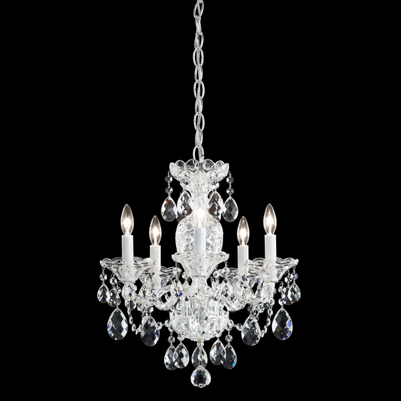 Sterling 5 - Light Glass Chandelier, Strass Clear, Polished Silver