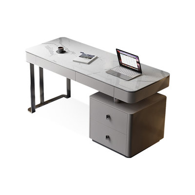White Rectangular Manufactured Wood with 2 drawers desk