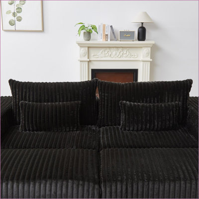 Sectional Sofa, 87'' Oversized Modern Cloud Plush Chaise | Removable Footstools | No Assembly | Living Room Bedroom | Corduroy | Black