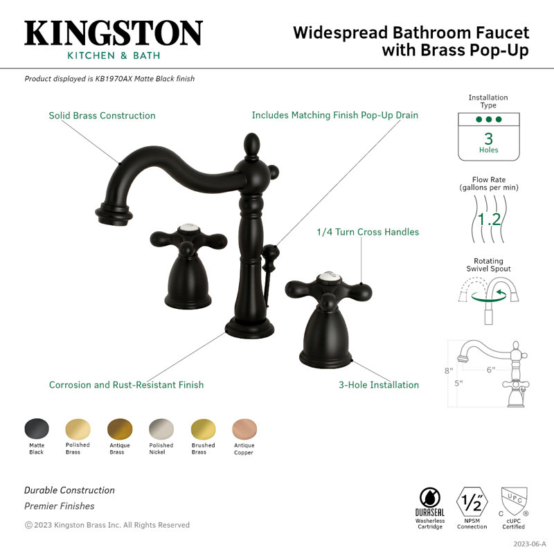 Heritage Matte Black Brass 8" Widespread Bathroom Faucet