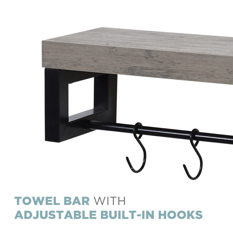 Wall Shelf with Towel Bar and Adjustable Hooks