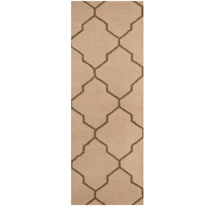 Tapis ivoire / vert foncé touffeté à la main