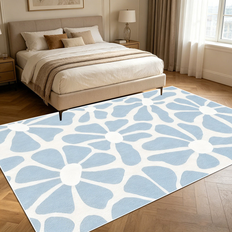 1PC pastel blue daisy floral printed area rugs, Soft and Comfortable, easy-to-maintain, machine washable Indoor floor mat, suitable for living room, bedroom, kitchen, entryway, patio, balcony, dining area, Home Decor, Outdoor Decor.