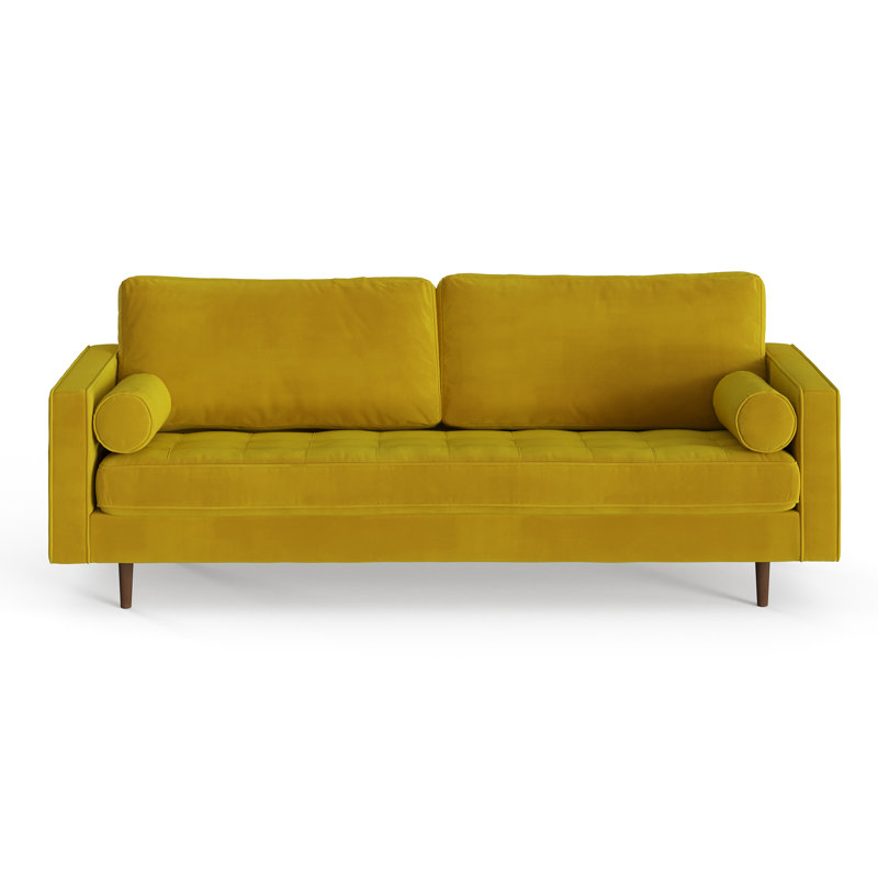 Geo 84" Upholstered Sofa, Bella Gold Performance Velvet
