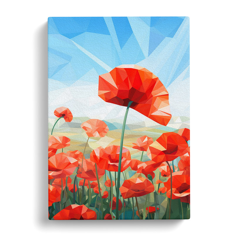 Poppy Field Geometric No.2 - Wrapped Canvas, 76cm H x 50cm W x 3cm D