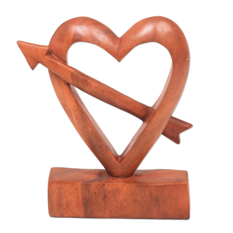 Sculpture cœur en bois naturel sculpté à la main de Bali