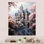 Château de conte de fées rose et gris - art mural fantastique en métal