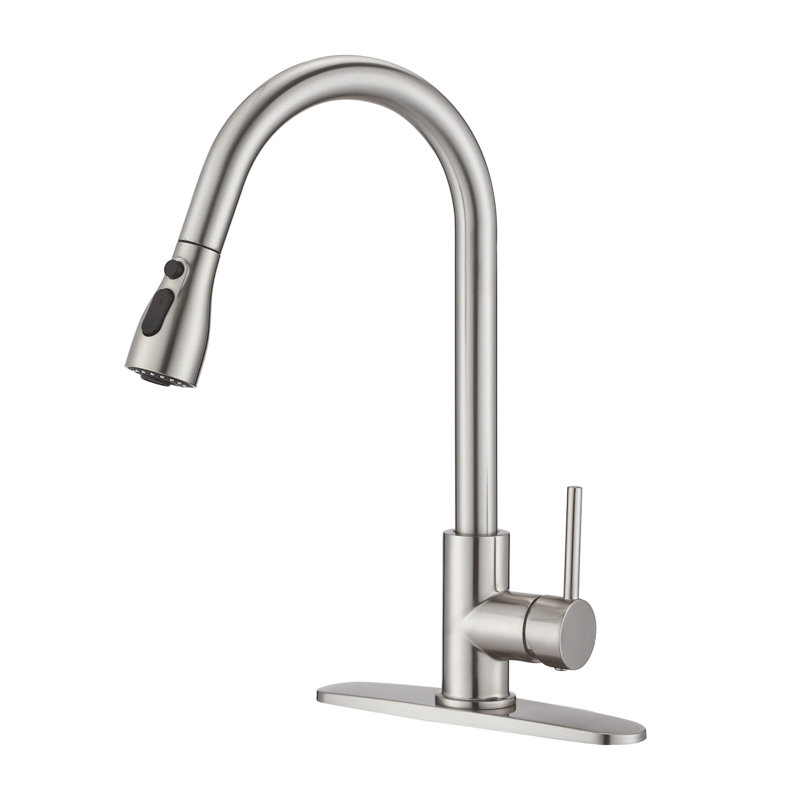 Robinets d'évier de cuisine avec douchette rétractable, Nickel brossé